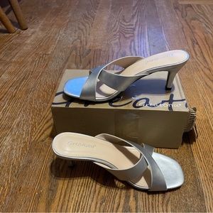 Greatonu Womens Silver Sandals Size 8 Heels